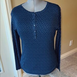 Segments top Cotton Blue White Fitted long sleeve sweater 1/4 button down